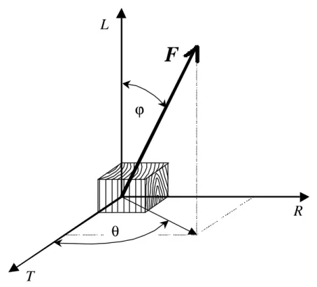 Figure 4.5 – Interpretation of grain angle (ϕ ) and ring orientation (θ ) of the applied  compression load  LT  RϕθF