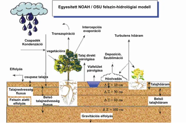 4.4. ábra. A NOAH LSM felszín-hidrológiai modell folyamatainak sematikus ábrája 