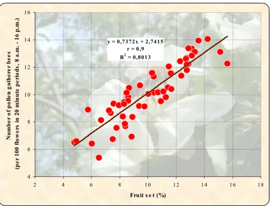Figure 6  The effect of pollen gatherer honeybees on the fruit set of apple  (Mosonmagyaróvár, 2001-2003), n = 432, significant at P=5% level 