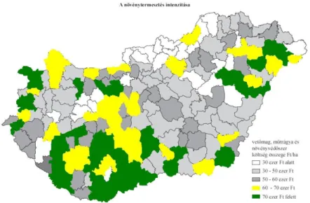 11. ábra: AKI 2007. évi tesztüzemi rendszer adatai alapján összeállított  inputanyag felhasználás mértéke Magyarországon 