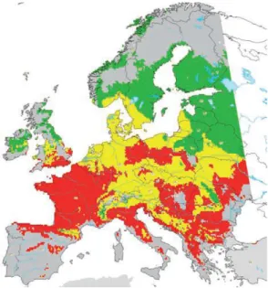 Figure 21: Projected response of European beech to 21st century climate change using  the IPCC A1 emissions scenario and the BIOMOD niche-based model (Thuiller et al., 2005)