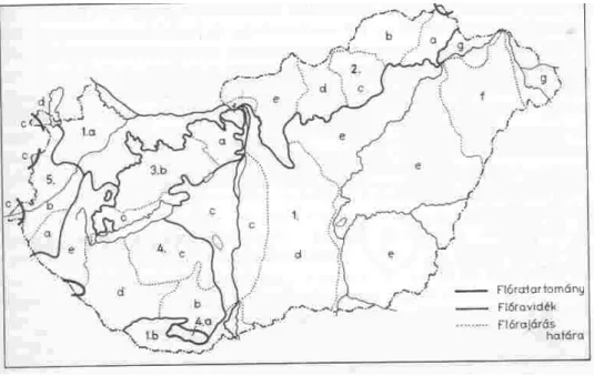 2.7.2. ábra: Magyarország florisztikai beosztása (Soó nyomán, módosította  Pócs, 1981) 