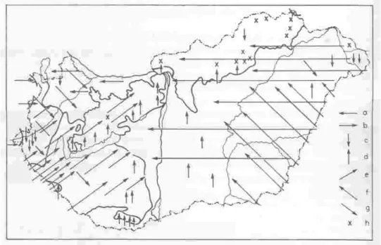 2.7.3. ábra: Jellegzetes flóraelemeink elterjedése az ország területén (Pócs,  1981) 