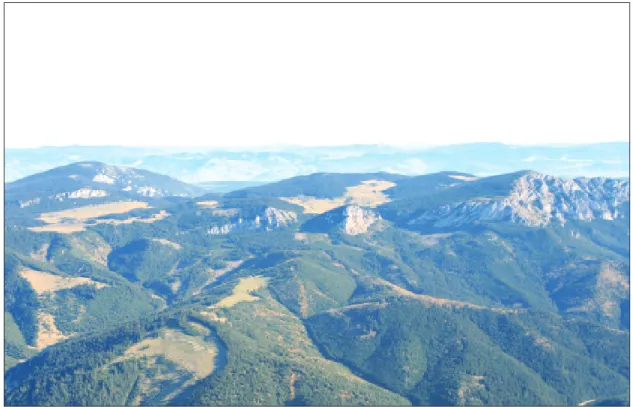 Figure 1. Aerial view of a mountain range in the Eastern Carpathians.