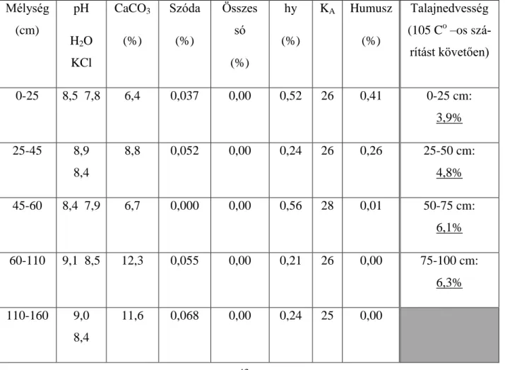 11. táblázat: Pusztaszer 6 A erdőrészlet talajának laboratóriumi vizsgálati eredményei
