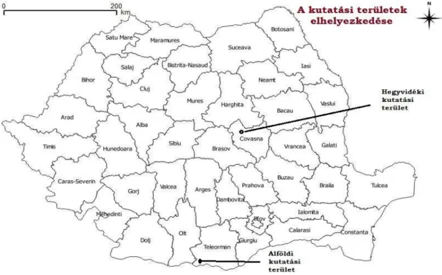 1. ábra – a kutatási területek elhelyezkedése:  Kovászna megyei élőhely (AM1_11699 KAN és AF1_11702 KOCA); 