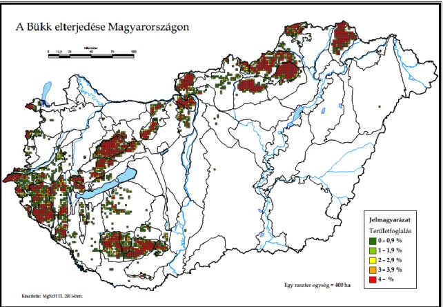 2. ábra: A magyarországi bükkös erdőrészletek elhelyezkedése a NÉBIH 2011-es adatai szerint
