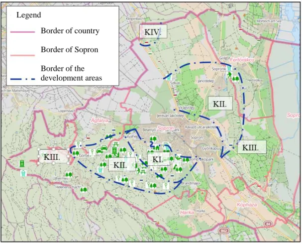 Figure 2: Sketch of the outskirt greenspace network of Sopron, with indications of the  development area types 