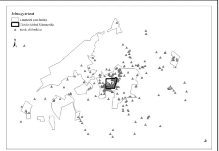 1. ábra: Túzok-előfordulások a Túzokvédelmi mintaterület környékén a dürgési  időszakban (2009‒2012) 