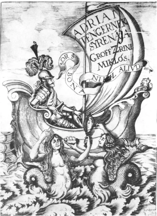 2. kép. Subarich György: Zrínyi Miklós verseskönyvének címlapmetszete (Bécs, 1651. 