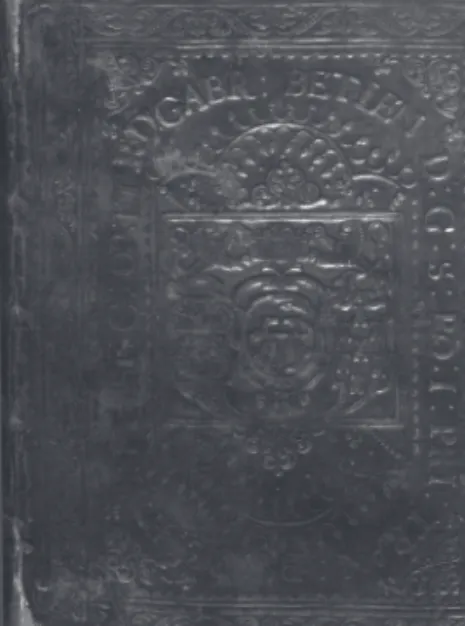 2. kép: A Bethlen Gábor könyvtárából  származó kolligátumkötet kötéstáblája. Az  S. 963/a-b