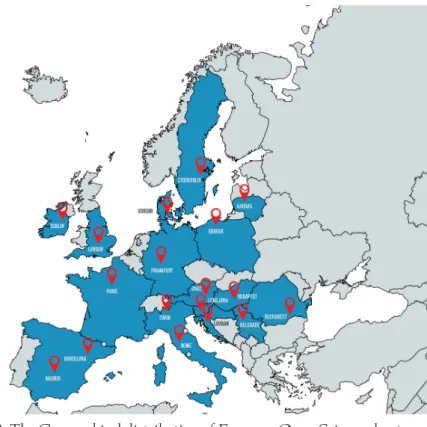 Figure 2. The Geographical distribution of Focus on Open Science chapters  between 2015–2021