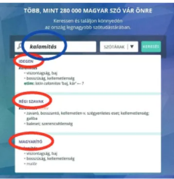 4. ábra. A SzóTudásTárban a kalamitás szó találati listája