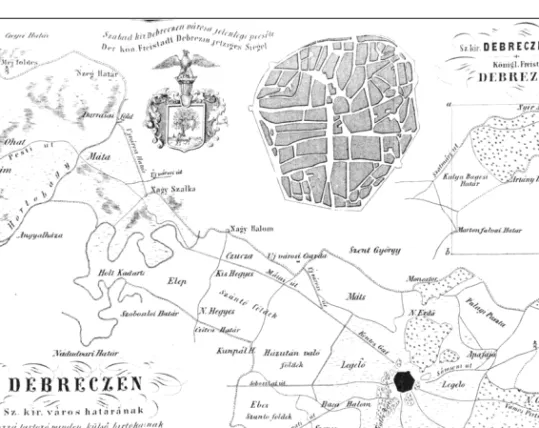 6. térkép. Debrecen övezetes határa a 18. században. 