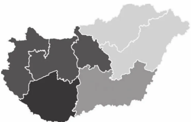 Abb. 2: Von Ungarndeutschen bewohnte Regionen des Landes (KSH 2011)