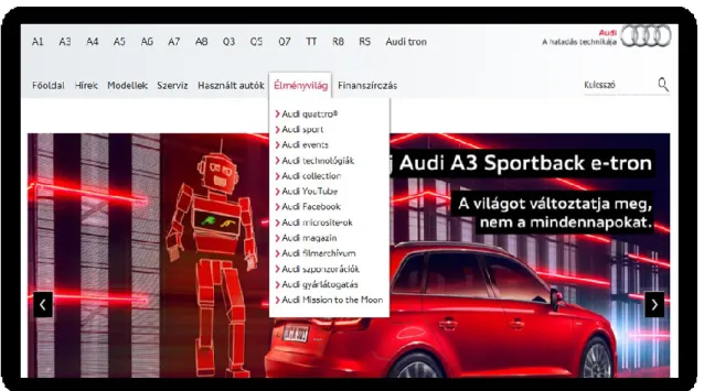 1. ábra: Az Audi élményvilág kezdete, avagy az audi.hu internetes felülete  