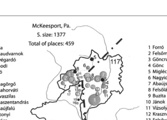 2. térkép. McKeesport, Pa. és Toledo,   Ohio közösségeinek eredethelyei 