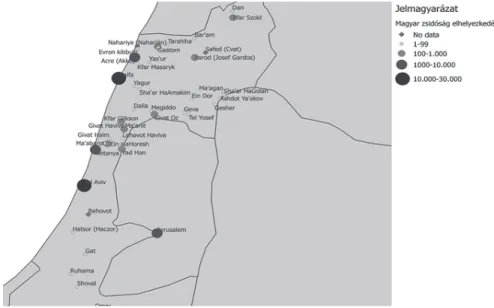 1. térkép. A magyar ajkú zsidóság földrajzi eloszlása Izraelben
