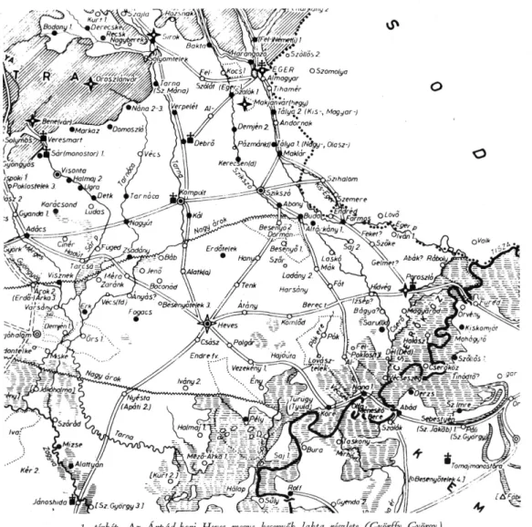 1. térkép. Az Árpád-kori Heves megye besenyők lakta részlete (Györffy György) 