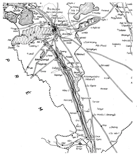 2. térkép. Az Árpád-kori Fejér megye besenyők lakta részlete (Györffy György) 