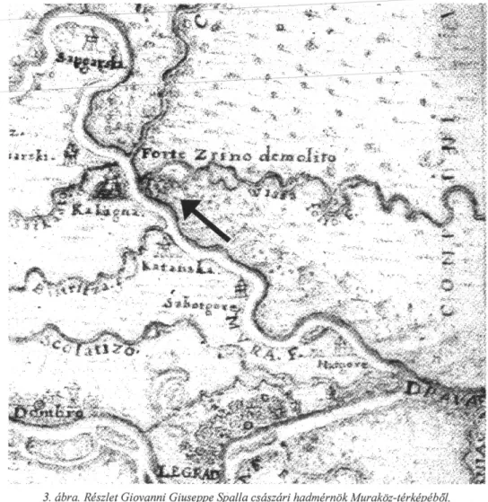 3. ábra. Részlet Giovanni Giuseppe Spália császári hadmérnök Muraköz-térképéből. 