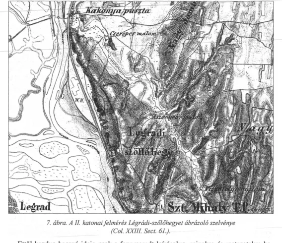 7. ábra. A II. katonai felmérés Légrádi-szőlőhegyet ábrázoló szelvénye  (Col. XXIII. Sect