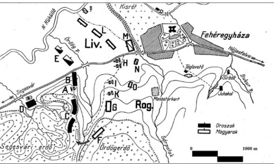 3. kép: Gyalókay Jenő vázlata a segesvári összecsapásról (Gyalókay 1923. 218. o., 6. vázlat)