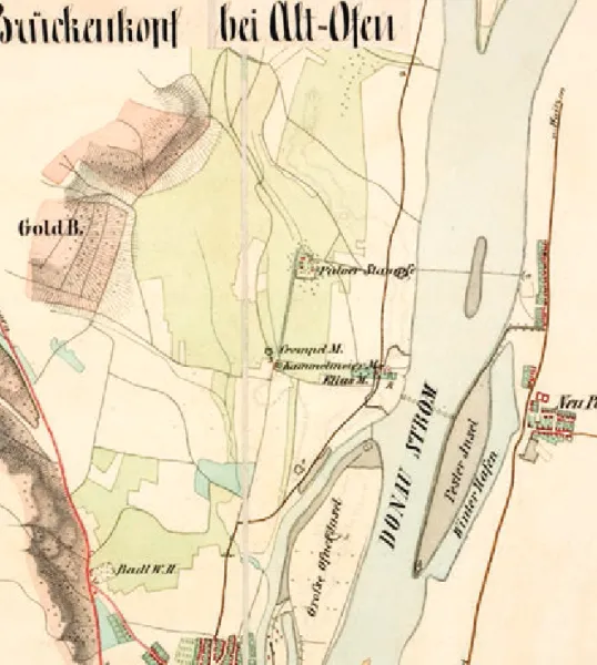 9. térkép: Az óbudai hídfő ábrázolása1863–1864-ből (K VIIk 165)
