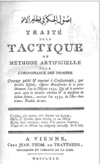 1. kép: Ibrahim Müteferrika Traité de la tactique című művének címlapja (OSZK)