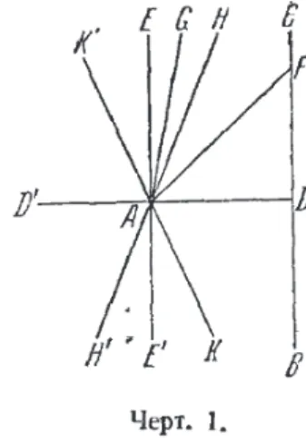 5. ábra: Lobacsevszkij párhuzamosság definíciója és magyarázó ábrája.
