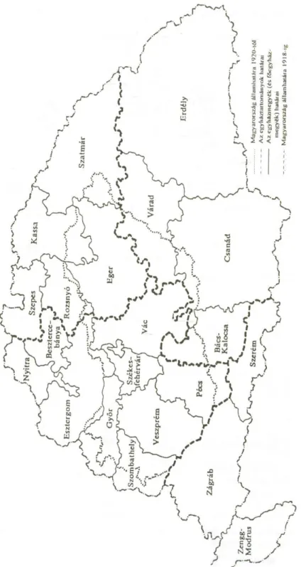 1. ábra. Egyházmegyék és -tartományok a történeti Magyarországon 