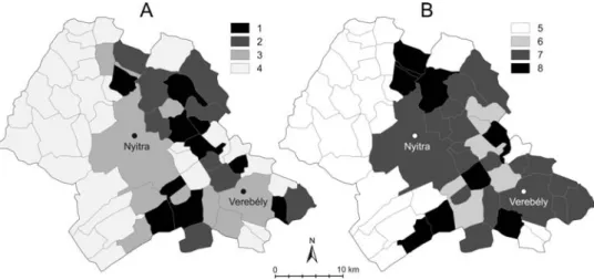 3. ábra. Az anyanyelvi és nemzetiségi statisztikák eltérései a szlovák (A) és a ma- ma-gyar (B) lakosság körében 2001-ben