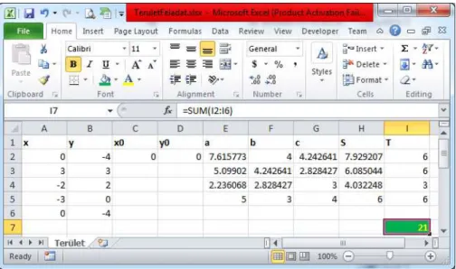 4. ábra. A feladat megoldása Excelben 