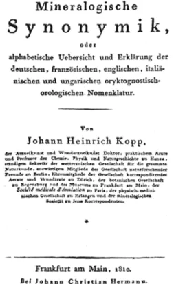 Frankfurt am Main, 1810. 5. kép.  Kováts M.: Lexicon Mineralogicum Enneaglottum, 