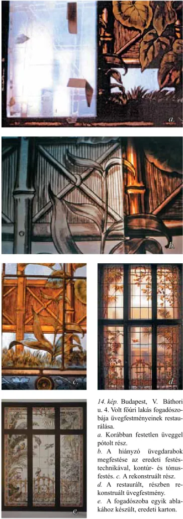 14. kép.  Budapest,  V.  Báthori  u. 4. Volt főúri lakás  fogadószo-bája üvegfestményeinek  restau-rálása
