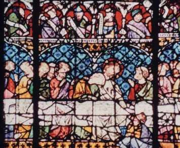1. kép.  Tányérüveg-háttér a strasbourgi dóm üvegablakáról.