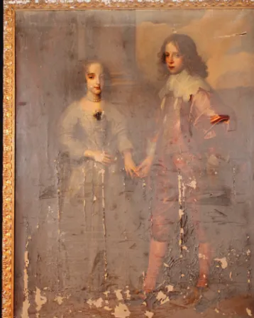 1. kép.  Ismeretlen festő: Stuart Mária hercegnő és Orániai Vilmos  herceg portréja, átvételi állapot.
