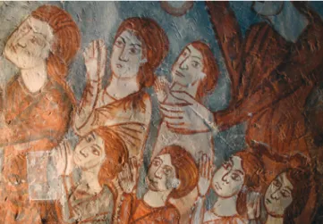 15. kép. Antiochiai Szent Margit arca a falkép különböző jelene- jelene-tein.