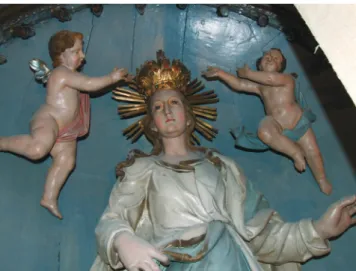 16. kép.  Részlet a Mária-szoborról és környezetésről a restaurálás  után. A retusált felület aránya 1% alatt van.