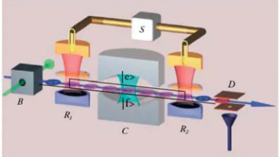 A vizsgált rendszerben, amelyet a 4. ábra mutat, egyrészt a mikrohullámú  forrás erőssége és frekvenciája, másrészt az atom rezonanciafrekvenciája  szabá-lyozható