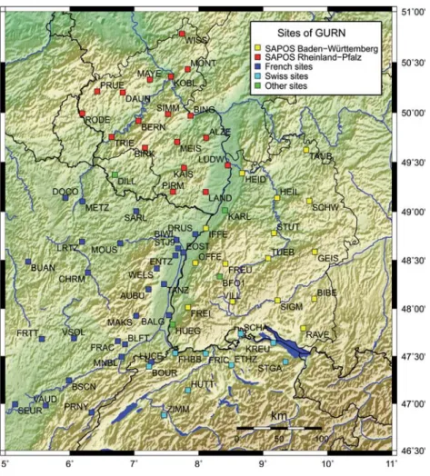 Fig. 4: Site map of GURN (GNSS Upper Rhine Graben Network) 