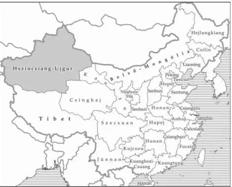 8. kép. Az Ujgur Autonóm Tartomány a Kínai Népköztársaságban
