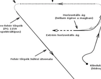 1. ábra. Csillagfejlõdés a Hertzsprung–Russell-diagramon a fõsorozattól a fehér törpe állapotig (M