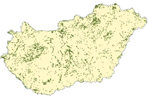 •  Lokális elterjedési térkép készítése 4800 mintavételi pont környékén (18. ábra).