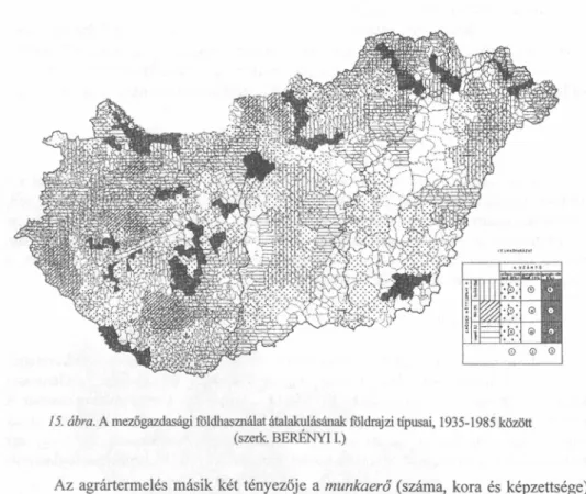 15. ábra. A mezőgazdasági földhasználat átalakulásának földrajzi típusai,  1935-1985 között (szerk