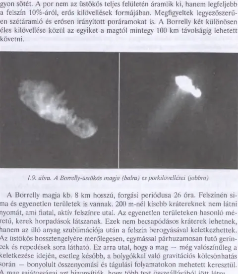 1.9. ábra. A Borrelly-üstökös magja  (balra) és porkilövellései (jobbra)