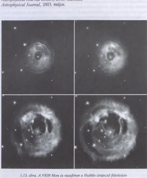 1.13. ábra. A  V838 Mon és visszfénye a Hubble-űrtávcső felvételein