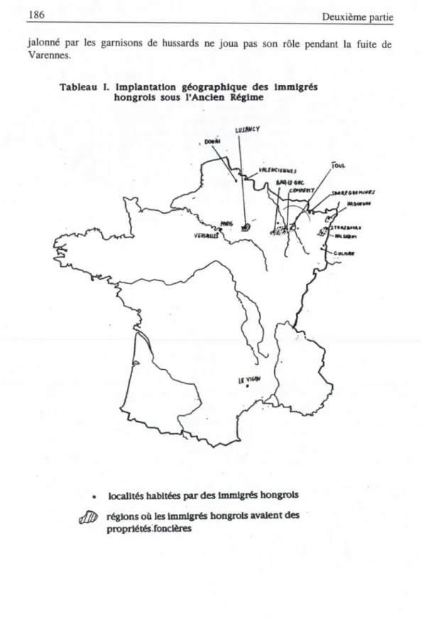 Tableau I. Implantation géographique des Immigrés  hongrois sous l'Ancien Régime 