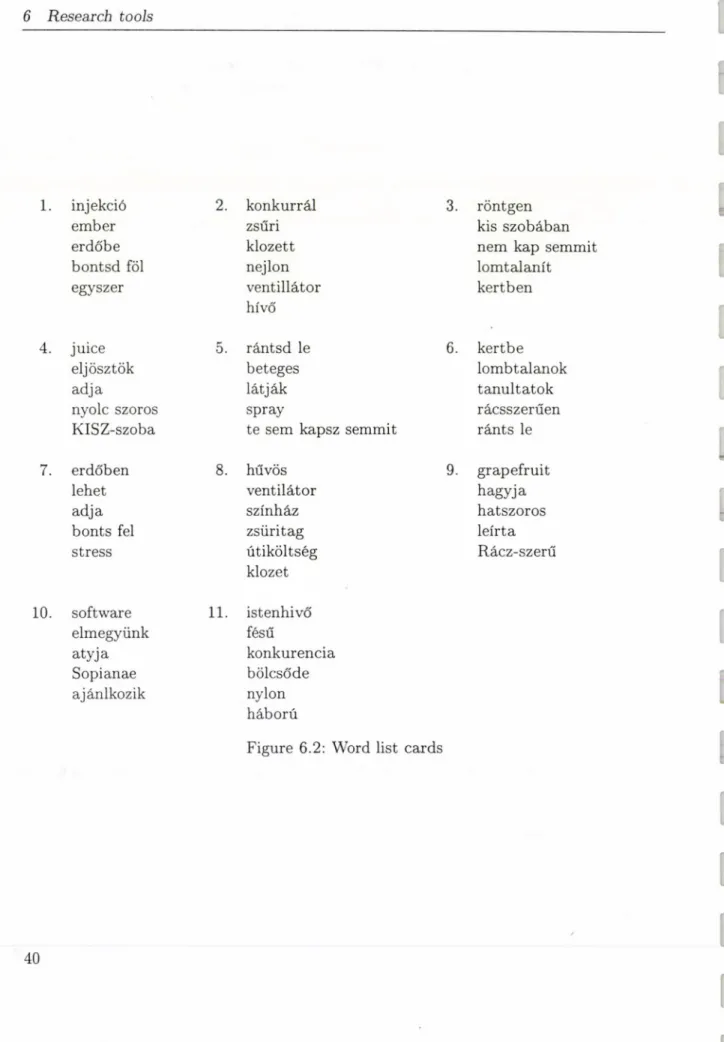 Figure  6.2:  Word  list  cards