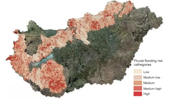 Figure 1. Pluvial flood risk areas in Hungary (Author’s own map)